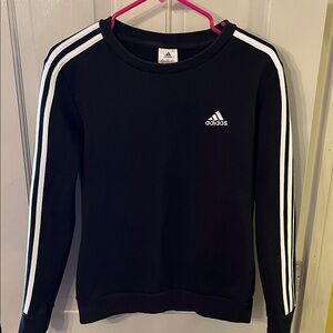 Adidas Women's Black Crew Neck Sweatshirt with White Stripes